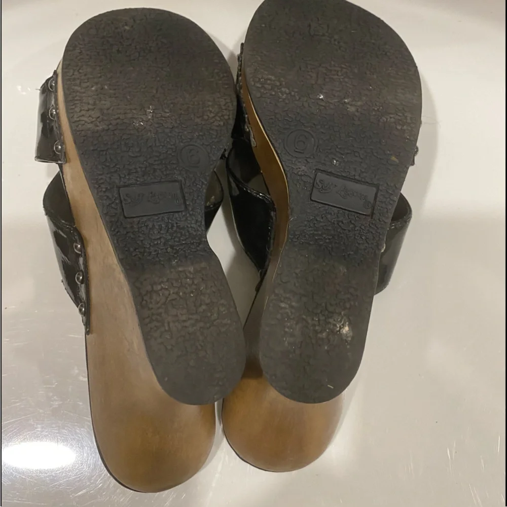 Self Esteem Black Patent Open Toe Wedge